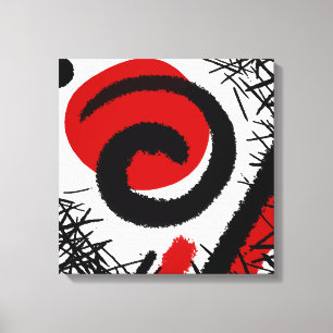Impressão Em Tela Abstrato Vermelho, Branco e Negro