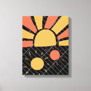 Impressão Em Tela abstrato vintage sunset laranja e listras vermelha