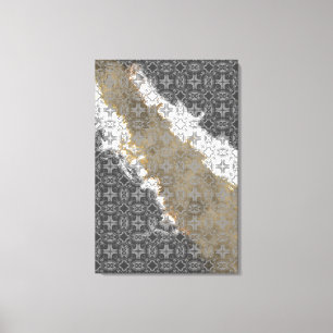 Impressão Em Tela Abstrato White, Cinza e Dourado Beige Vintage