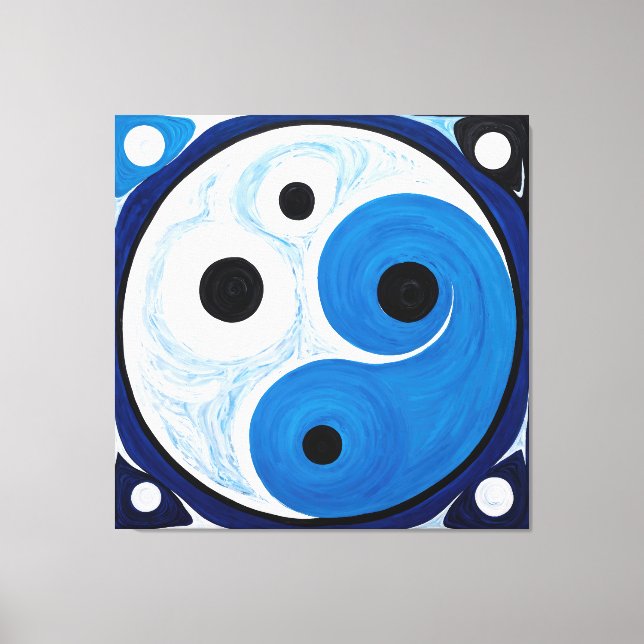 Impressão Em Tela Abstrato Yin Yang: Modernista Azul e Branco (Frente)