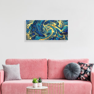 Impressão Em Tela Ácido Acrílico Fluido Dourado Himmering e Azul Mar