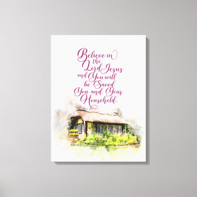 Impressão Em Tela Acredite no Senhor Jesus e você será salvo (Frente)