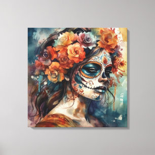 Impressão Em Tela Acrilico em aquarela Catrina Dia de los Muertos Cr