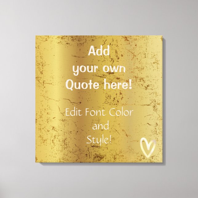 Impressão Em Tela Adicione Sua Própria Cotação! Dourado Coração (Frente)