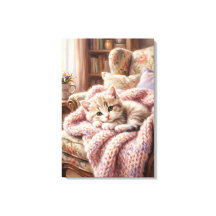 Adorable Sleeping Kitten on Teddy Bear Oil Paintin