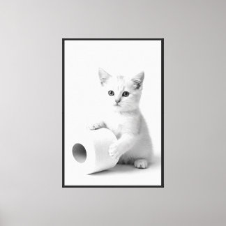 Impressão Em Tela Adorável Gatinho Branco Segurando Papel Higiênico