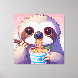 Impressão Em Tela Adorável Sloth Eating Ramen