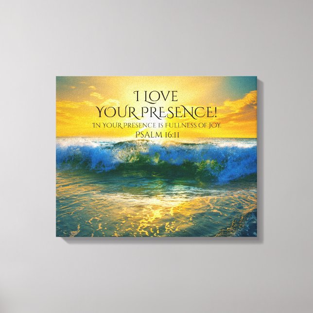 Impressão Em Tela Adoro Sua Presença, Salmo 16:11 Ocean Sunset (Frente)