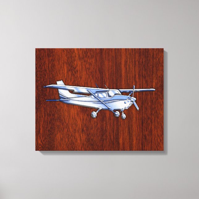 Impressão Em Tela Aeronave Clássica Chrome Cessna Voando Mahogany (Frente)