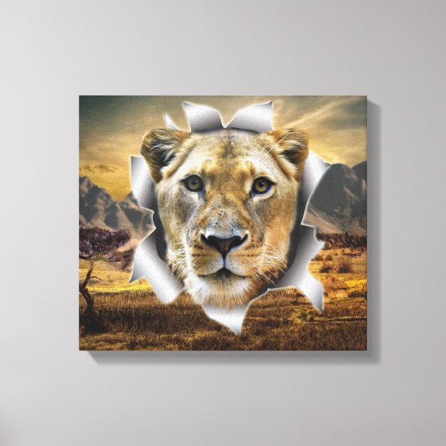 Impressão Em Tela África-Safari Lioness Wildlife-Art (Frente)