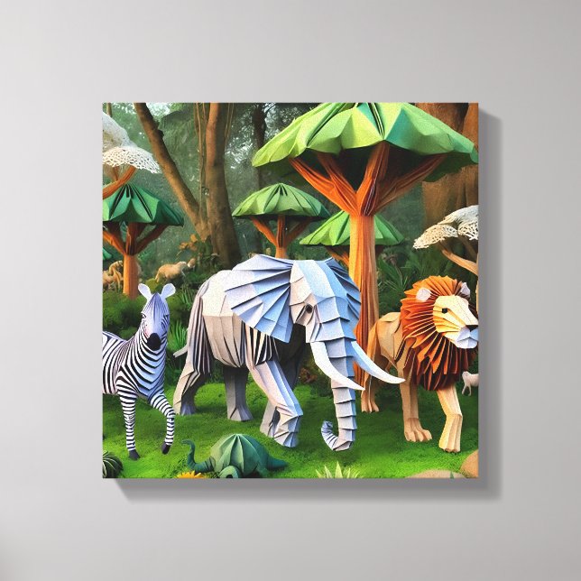 Impressão Em Tela  African animals in origame (Frente)