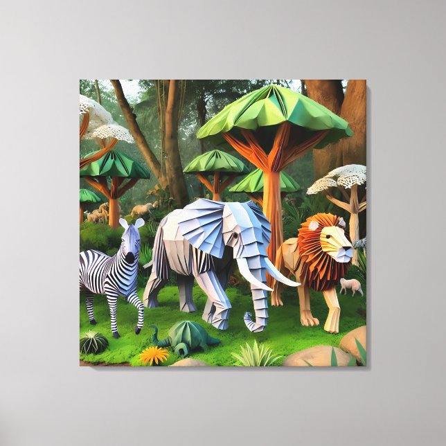 Impressão Em Tela  African animals in origame (Frente)