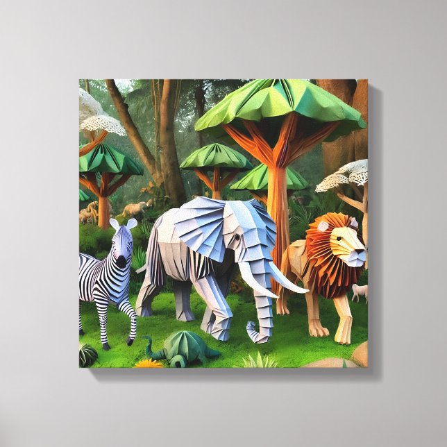 Impressão Em Tela  African animals in origame (Frente)