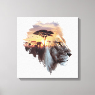 Impressão Em Tela African Lion Sunset - Willife Fusion Art