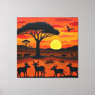 Impressão Em Tela African Sunset Safari Art – Vibrant Wildlife Silho