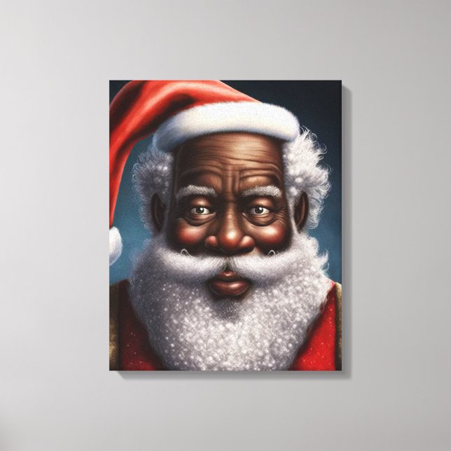 Impressão Em Tela Afro-americano, Papai Noel Negro (Frente)