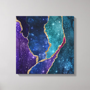 Impressão Em Tela Ágata Veias Azul Roxo Água Dourado