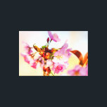 Impressão Em Tela Aglomerado Vertical De Flores Sakura No Jardim<br><div class="desc">Um aglomerado de flores de sakura cor-de-rosa num galho vertical. Canas verdes e balanças de cor vermelha, folhas laranja. Um fundo delicadamente macio de cores azuis, rosa e amarelas. As cores incríveis da estação de primavera. Uma pintura digital muito grande a partir de uma fotografia. Impressão floral esticada de tela...</div>