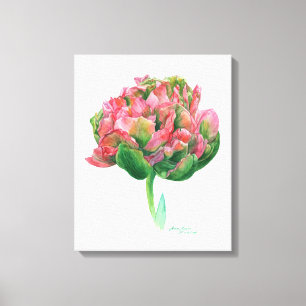 Impressão Em Tela Aguarela botânica verde cor-de-rosa da tulipa