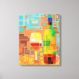 Impressão Em Tela Aguarela colorida de garrafas & de vidro de vinho