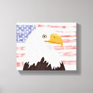 Impressão Em Tela Águia Balda Americana e Bandeira - branco transpa