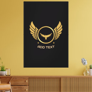 Impressão Em Tela Águia Dourada com Logotipo de Pena Adicionar Texto