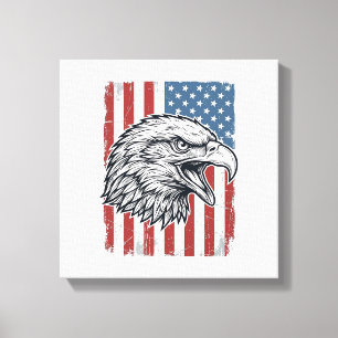Impressão Em Tela Águia Patriótica Bandeira Americana Gravura Vintag