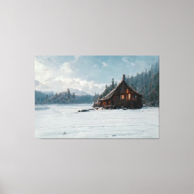 Impressão Em Tela Ai Art Gallery™ - Log Cabin em um dia frio de inve (Frente)