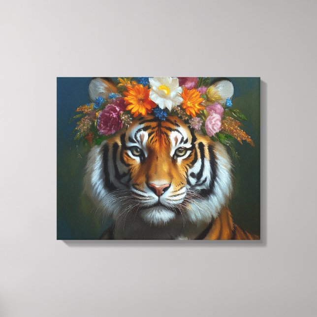 Impressão Em Tela AI Tigre com flores (Frente)