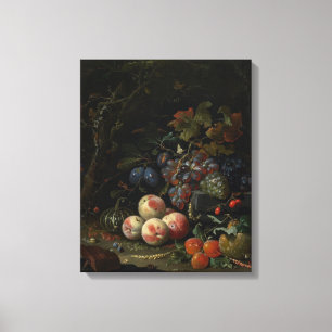 Impressão Em Tela Ainda vida com fruta, folha e insetos, c.1669