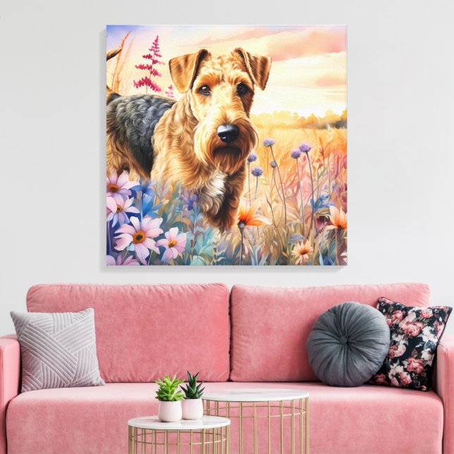 Impressão Em Tela Airedale Terrier Dog in a Wildflower Meadow (Insitu(Sala de estar))