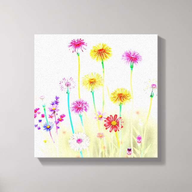 Impressão Em Tela Airy Bright Neon Dandelions&Daisies Minimalist art (Frente)