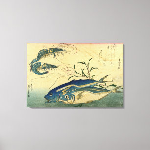Impressão Em Tela Aji & Ebi - Peixe Japonês Colorido de Hiroshige