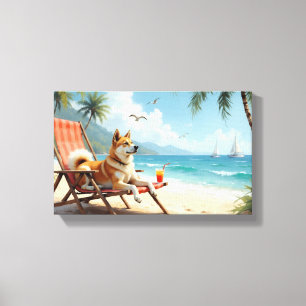 Impressão Em Tela Akita Americano Vibes de Praia