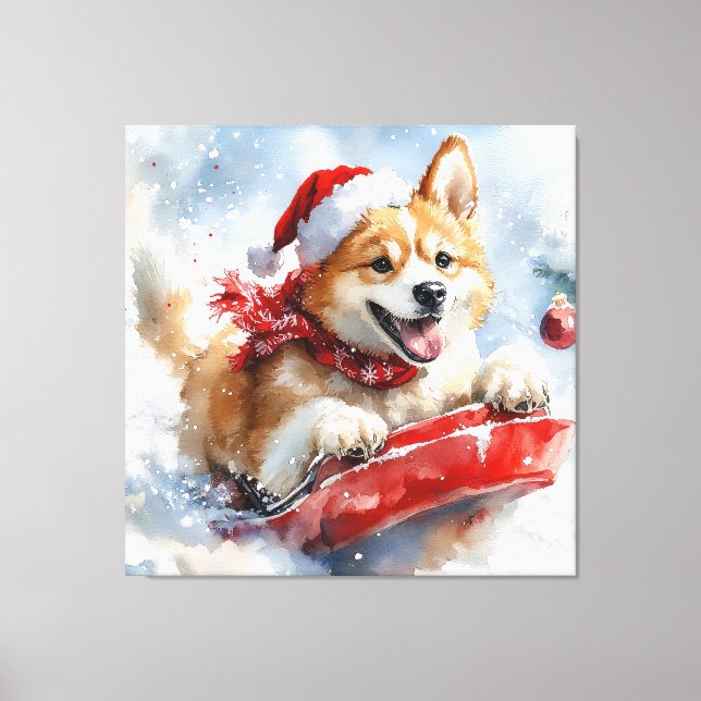 Impressão Em Tela Akita Dog em Sledge Deixe-o nevar no Natal (Frente)