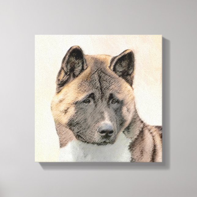 Impressão Em Tela Akita Painting - Bela Arte Canina Original (Frente)