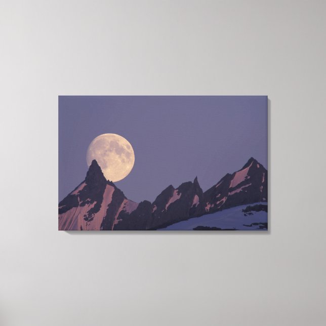 Impressão Em Tela Alasca, Montanhas Chugach Lua cheia nasce (Frente)
