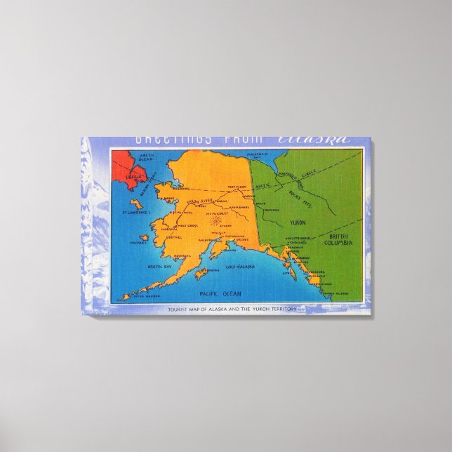 Impressão Em Tela Alaska - Saudações Do Mapa Do Alasca (Frente)