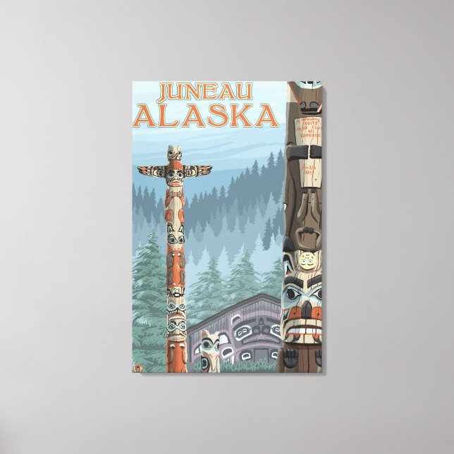 Impressão Em Tela Alaska Totem Poles - Juneau, Alasca (Frente)