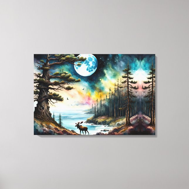 Impressão Em Tela Alaskan Moose nas águas da margem de Woodland (Frente)