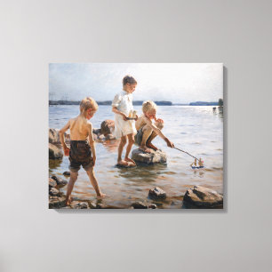 Impressão Em Tela Albert Edelfelt - Meninos Brincando na Costa