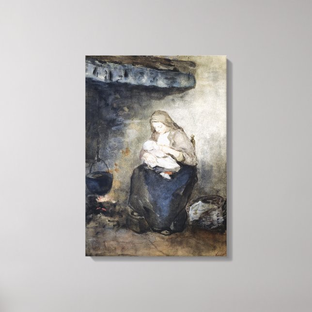 Impressão Em Tela Albert Neuhuys Mãe Enfermando seu filho pela Fir (Frente)