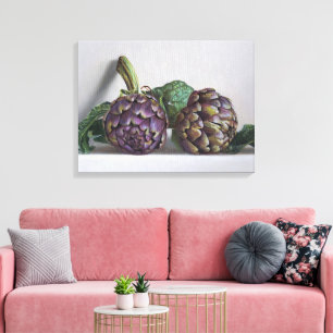 Impressão Em Tela Alcachofras Roxas Pintura Hiperrealista