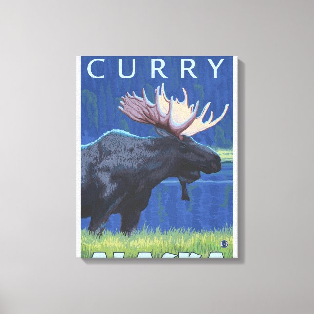 Impressão Em Tela Alce à noite - Curry, Alaska (Frente)