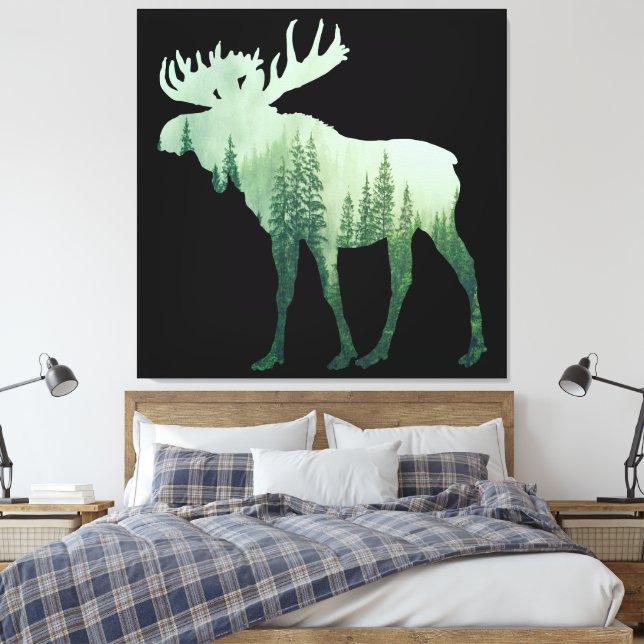 Impressão Em Tela Alce Veado E Floresta Natureza (Insitu(Quarto))
