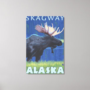 Impressão Em Tela Alces na noite - Skagway, Alaska