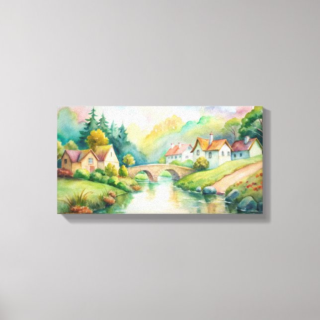 Impressão Em Tela Aldeia Encantadora perto do rio (Frente)