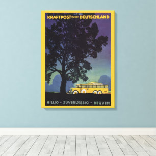 Impressão Em Tela Alemanha Vintage, Ônibus Amarelo à Noite, Arte de 