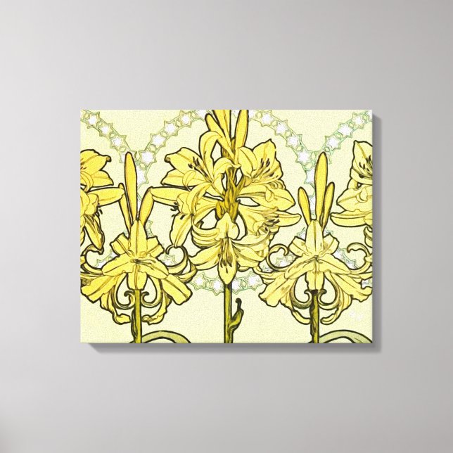 Impressão Em Tela Alfonse Mucha Art Nouveau Lily Padrão Floral (Frente)