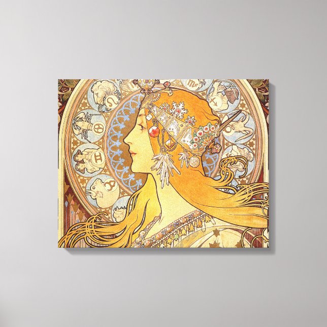 Impressão Em Tela Alfonse Mucha Zodiac Art Nouveau Mulher (Frente)